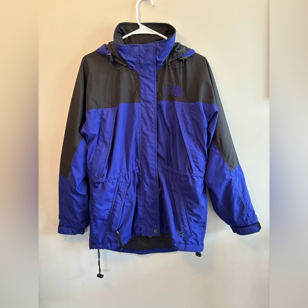 North Face Blue and Black Hooded Windbreaker Jacket Women's Size‎ Medium